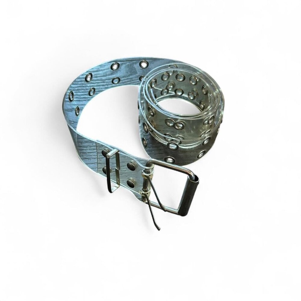 Clear plastic belt with silver hardware rave festival clubwear    Vintage y2k